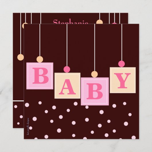 ベビーはピンクの女の子のベビーシャワーを妨げます 招待状 (正面/裏面)