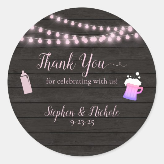 ベビーはピンクの赤ちゃんシャワーをありがとう ラウンドシール (正面)