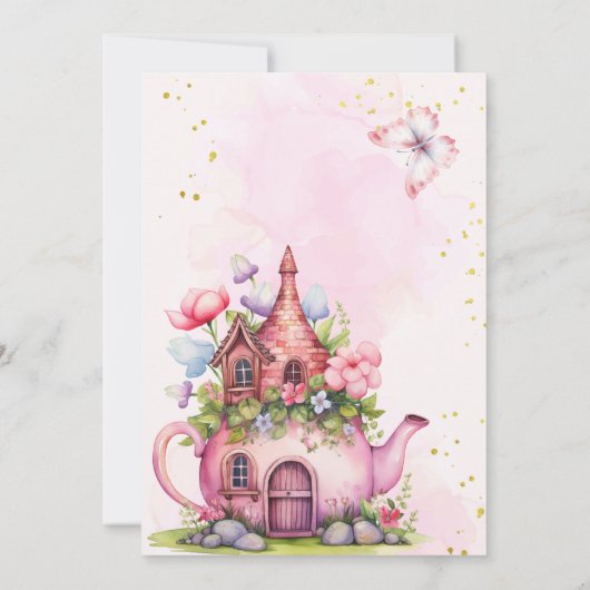 ベビーはピンクの金ゴールド茶の赤ちゃんシャワーを醸造している 招待状 (裏面)