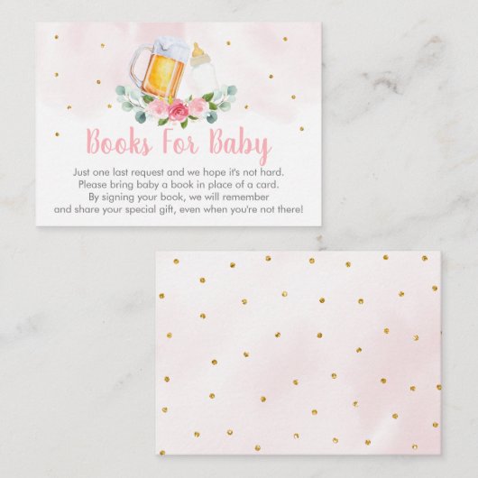 ベビーはピンクの金ゴールド赤ちゃんシャワーのブックリクエストを醸造している エンクロージャーカード (正面/裏面)