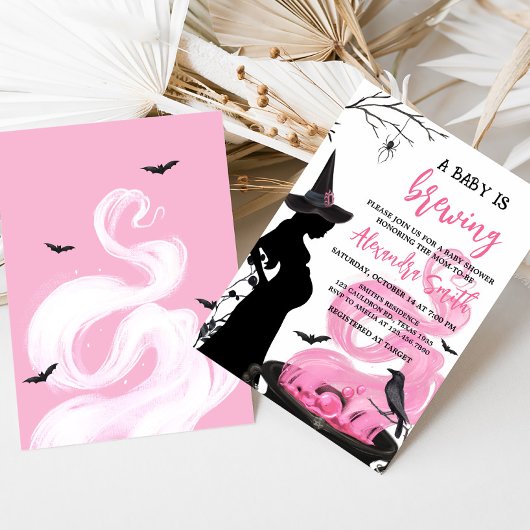 ベビーはピンクの魔女の赤ちゃんシャワーを醸造している 招待状