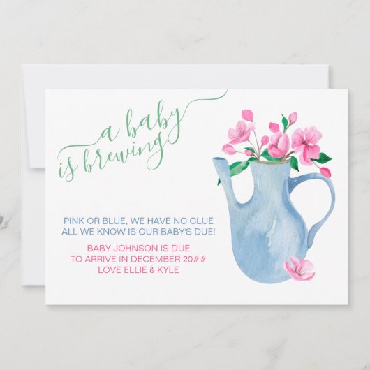 ベビーはピンクまたは青の詩の妊娠を醸造している 案内状 (正面)