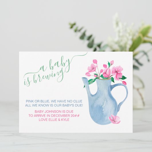 ベビーはピンクまたは青の詩の妊娠を醸造している 案内状 (スタンド正面)