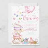 ベビーはピンク茶の赤ちゃんシャワーを醸造している 招待状 (正面)