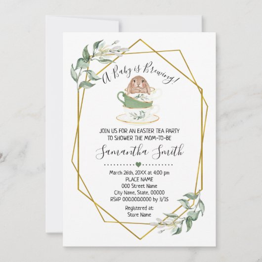 ベビーはブルーイングイースターティーグリーンリーシャワー招待状 シーズンカード (正面)