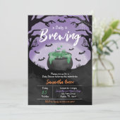 ベビーはブルーイングパープルハロウィーンベビーシャワー 招待状 (スタンド正面)