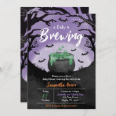 ベビーはブルーイングパープルハロウィーンベビーシャワー 招待状 (正面/裏面)