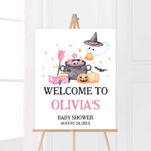 ベビーはブルーイングピンクのハロウィーン赤ちゃんシャワー歓迎 ポスター