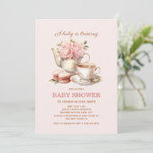 ベビーはブルーイングピンクのフローラベビーガール 招待状 (スタンド正面)