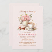 ベビーはブルーイングピンクのフローラベビーガール 招待状 (正面/裏面)