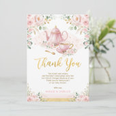 ベビーはブルーイングピンクのフローラ赤ちゃんシャワー茶パーティー サンキューカード (スタンド正面)