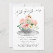 ベビーはブルーイングピンクペオニーフローラベビー茶 招待状 (正面)