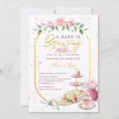 ベビーはブルーイングフローラ紅茶パーティー赤ちゃんシャワー 招待状 (正面)