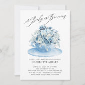 ベビーはブルーイングブルーフローラ男の赤ちゃん茶 招待状 (正面)