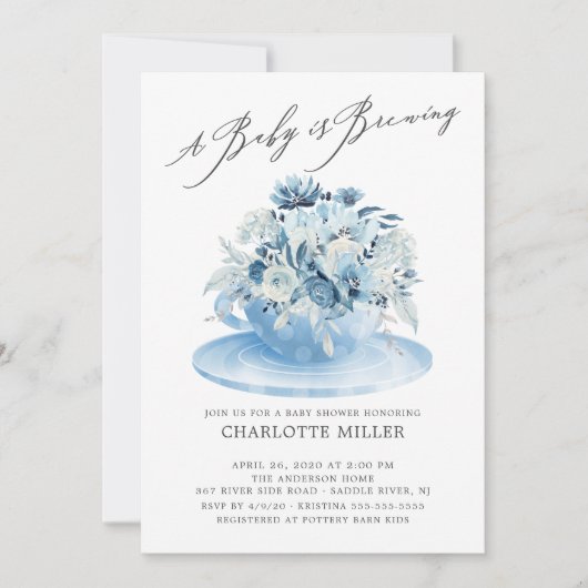 ベビーはブルーイングブルーフローラ男の赤ちゃん茶 招待状 (正面)