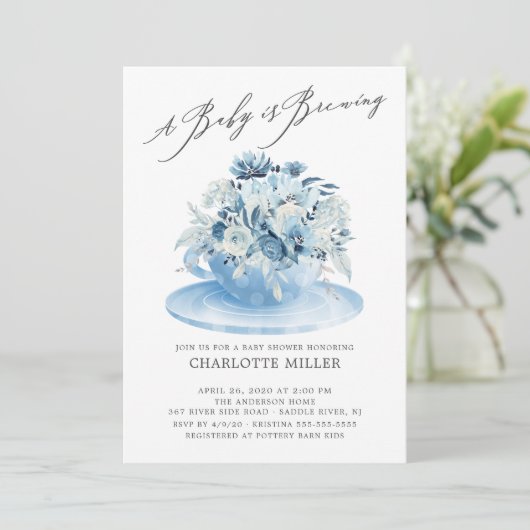 ベビーはブルーイングブルーフローラ男の赤ちゃん茶 招待状 (スタンド正面)