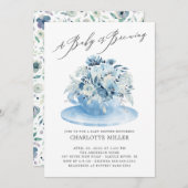 ベビーはブルーイングブルーフローラ男の赤ちゃん茶 招待状 (正面/裏面)