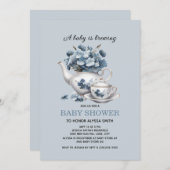 ベビーはブルーイングブルーフローラ男の赤ちゃん 招待状 (正面/裏面)