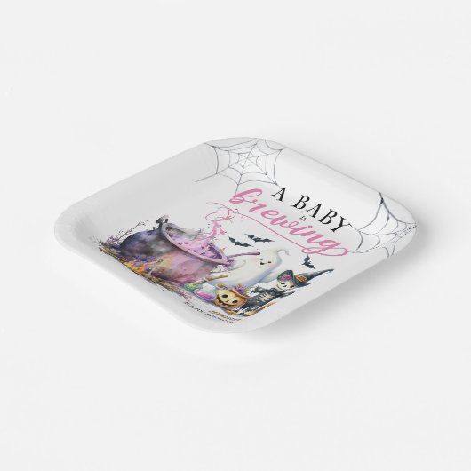 ベビーはブルーイング女の子ピンクのハロウィーンベビーシャワー ペーパープレート (傾斜あり)