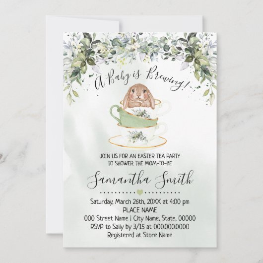 ベビーはブルーイング緑のイースターティーシャワー招待状 シーズンカード (正面)