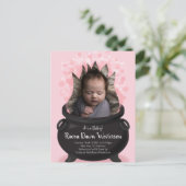 ベビーはブルーイング魔女の誕生の発表ピンクの女の子 ポストカード (スタンド正面)