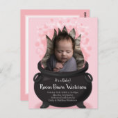 ベビーはブルーイング魔女の誕生の発表ピンクの女の子 ポストカード (正面/裏面)