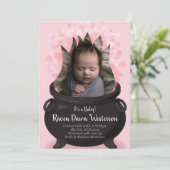 ベビーはブルーイング魔女の誕生の発表ピンクの女の子 招待状 (スタンド正面)