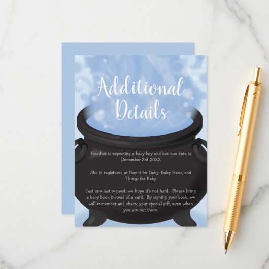 ベビーはブルーイング魔女の赤ちゃんシャワーゴシックブルー エンクロージャーカード (正面/裏面インサイチュ)