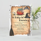 ベビーはブルーイング魔女ハロウィーンベイビーシャワー 招待状 (スタンド正面)