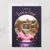 ベビーはブルーイング魔女ポット写真ベビーシャワー 招待状 (正面)