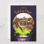 ベビーはブルーイング魔女ポット写真ベビーシャワー 招待状 (正面)