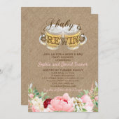 ベビーはブルーイングBurlapフローラBBQベビーシャワー 招待状 (正面/裏面)