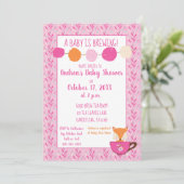 ベビーはブルーイングPink Teacupベビーガールシャワー 招待状 (スタンド正面)