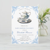 ベビーはブルーフラワーベビーシャワーティー 招待状 (スタンド正面)