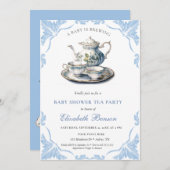 ベビーはブルーフラワーベビーシャワーティー 招待状 (正面/裏面)