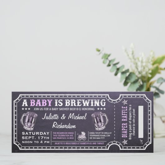 ベビーはベビーシャワーのチケットの招待状を醸造しています 招待状 (スタンド正面)