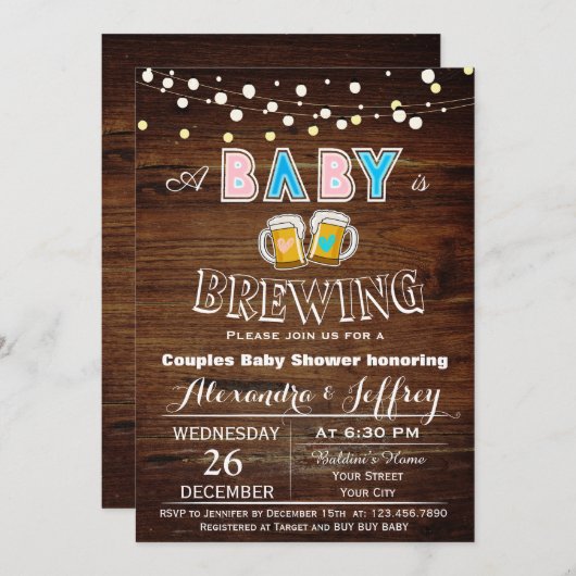 ベビーはベビーシャワーの招待状を醸造しています 招待状 (正面/裏面)