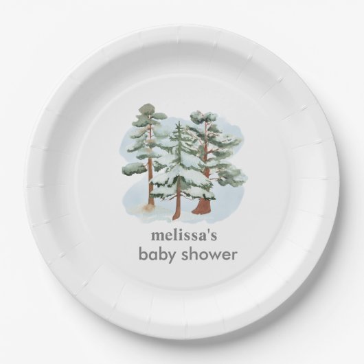 ベビーは冬の森の外で寒い ペーパープレート (正面)