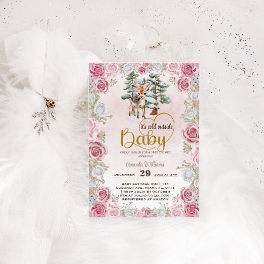 ベビーは冷たいフローラ鹿ベビーガールシャワー 招待状