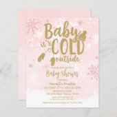 ベビーは冷たい外の女の子ベビーシャワー招待状 (正面/裏面)