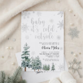ベビーは冷たい外の招待ウィンターシルバー 招待状