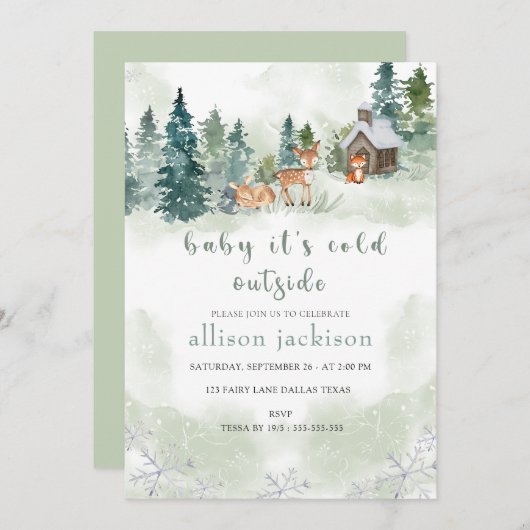 ベビーは冷たい外の森の森の森のベビー商会 招待状 (正面/裏面)