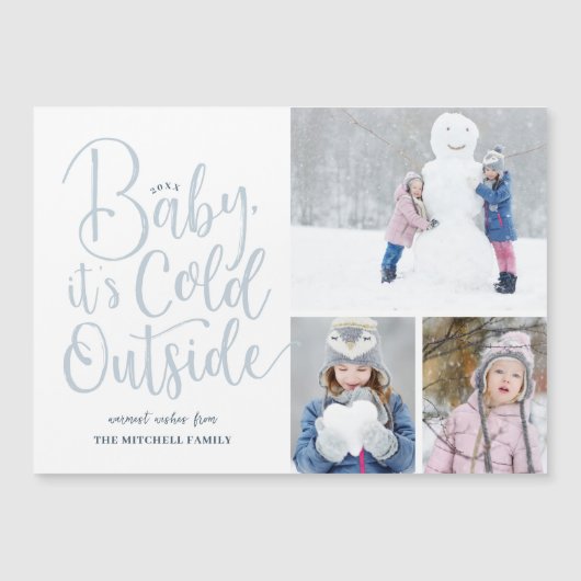 ベビーは冷たい外の磁気ホリデーフォトカード (正面)