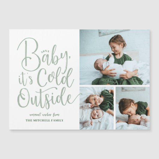 ベビーは冷たい外の磁気ホリデーフォトカード (正面)