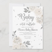 ベビーは冷たい外の銀のフローラベビーシャワー 招待状 (正面)