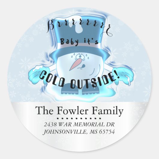 ベビーは冷たい外の雪だるま ラウンドシール (正面)