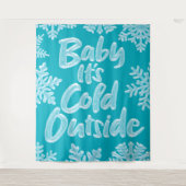 ベビーは冷たい外アクアティール(緑がかった色)クリスマス凍ってい タペストリー (正面)