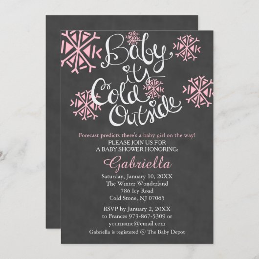 ベビーは冷たい外ベビーガールシャワー招待状 招待状 (正面/裏面)