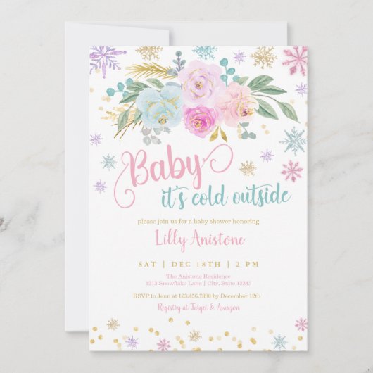 ベビーは冷たい外ベビーガール招待状 招待状 (正面)
