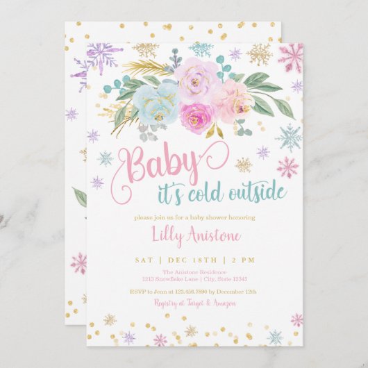 ベビーは冷たい外ベビーガール招待状 招待状 (正面/裏面)